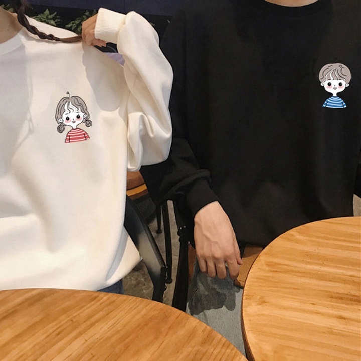 【ZHELIHANGFEI】Áo Thun Nỉ Tay Dài Dáng Rộng In Chữ Trẻ Trung Hợp Thời Trang Cho Cặp Đô