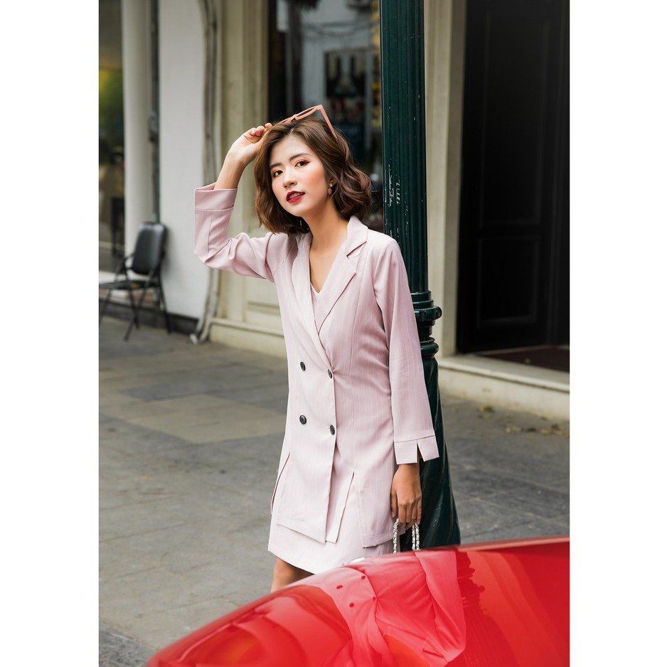 Set vest kẻ xẻ + váy 2 dây | BigBuy360 - bigbuy360.vn