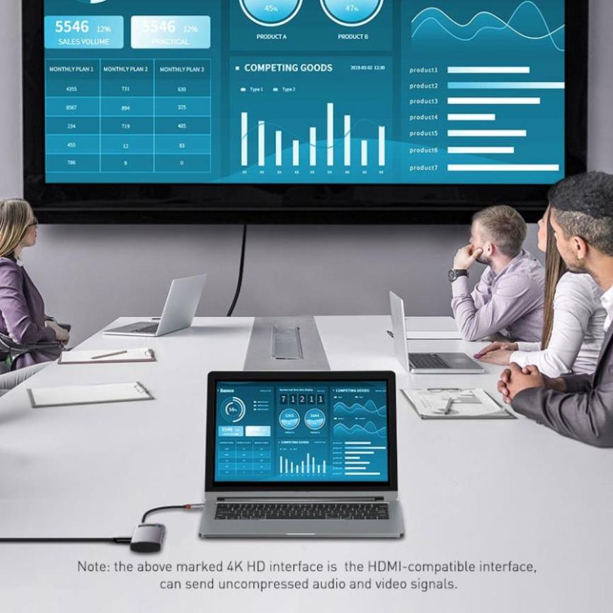 Bộ USB Hub type C Baseus Gleam 6 in 1 mở rộng USB 3.0, HDMI 4K cho laptop, và điện thoại | BigBuy360 - bigbuy360.vn