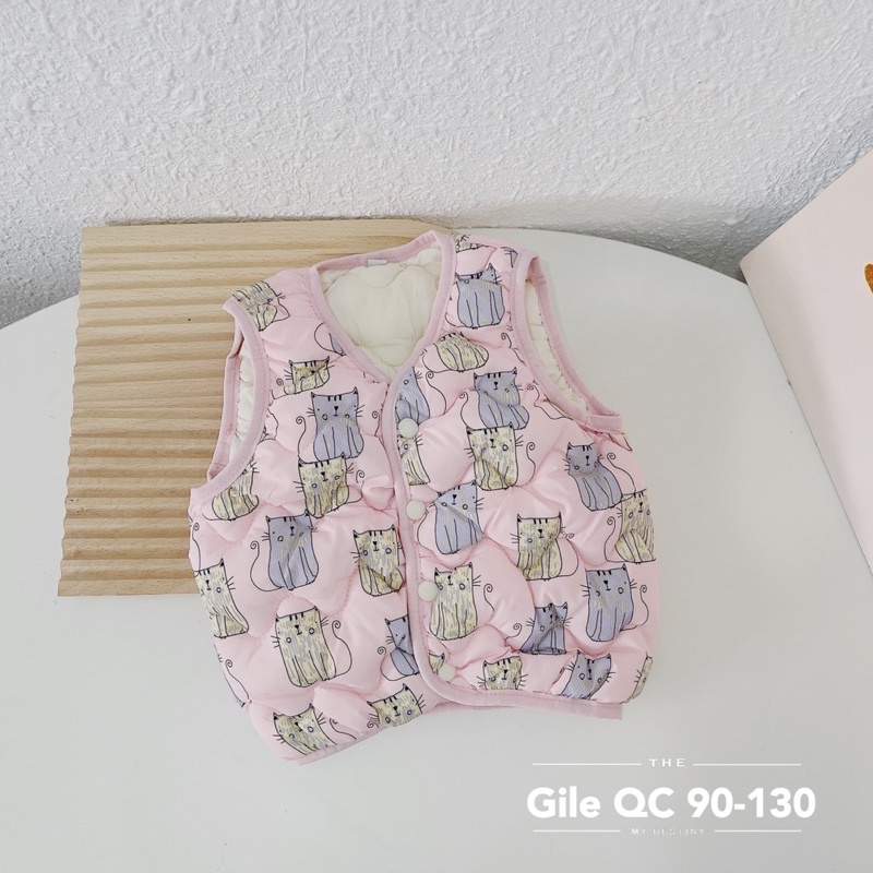 Áo gile phao trẻ em , áo khoác gile phao hoạ tiết xinh xắn cho bé trai bé gái 8-20kg