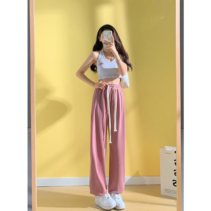 【ZHELIHANGFEI】Quần Ống Rộng Lưng Cao Theo Phong Cách Preppy