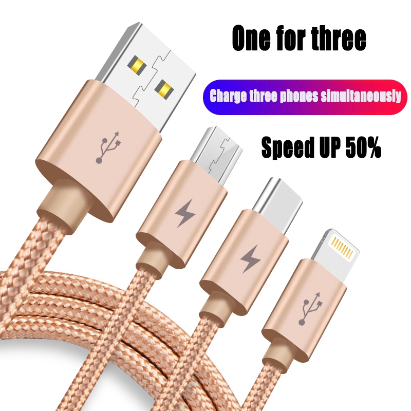 Cáp sạc nhanh VANSEN giao diện cổng Lightning Micro USB Type-C 3 trong 1 cho Apple Android