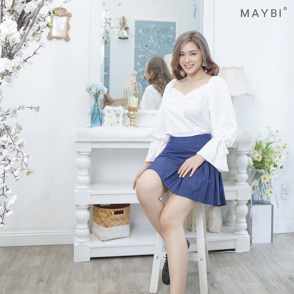 [Mã MAYBI100 giảm 100K đơn từ 599K] MAYBI - Chân váy A phối xếp li One-side pleated skirt with flat pocket