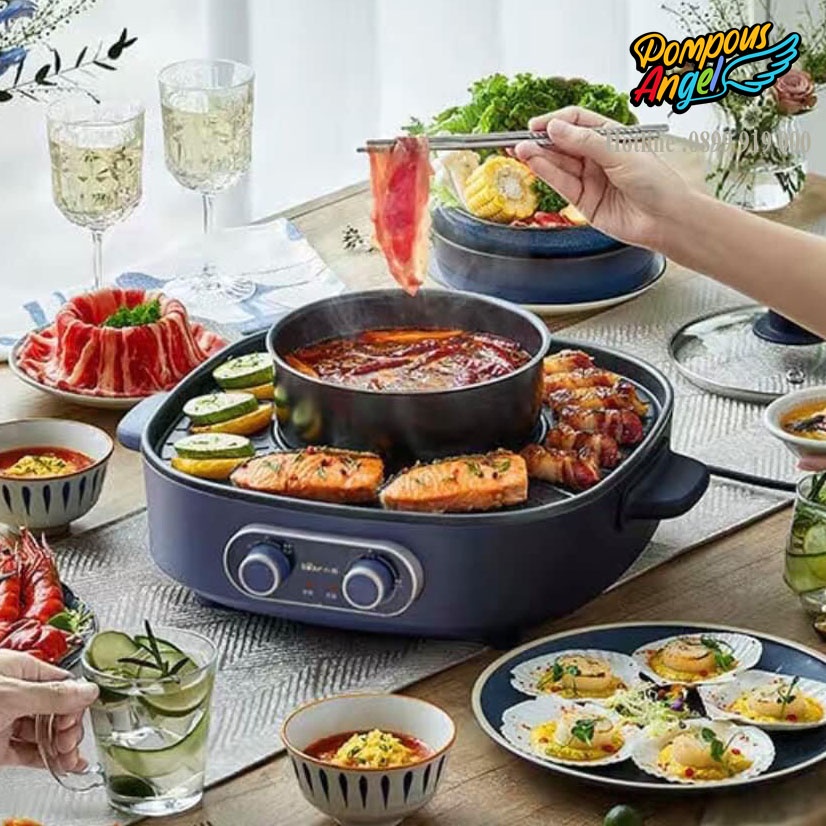 Bếp lẩu nướng đa năng 2in1 tháo rời BEAR DKL-B17C1 công suất 1700W ,màu xanh bảo hành 12 tháng