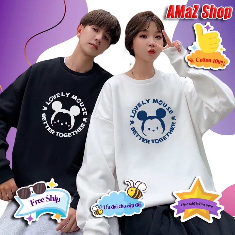 áo nỉ đôi sweater form rộng,áo nỉ bông mặc được cho nam nữ in hình gấu teddy