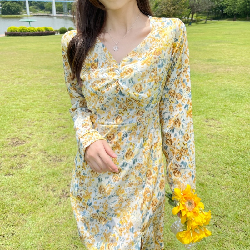 Đầm Hoa Midi Thời Trang Mùa Thu Hàn Quốc Cho Nữ