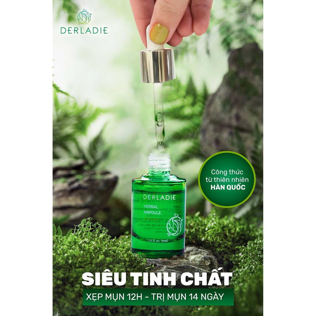 Bộ đôi xẹp mụn sau 12h và hết mụn nhanh chóng Derladie herbal toner và serum tràm trà thảo dược derladie 14 day khỏi mụn