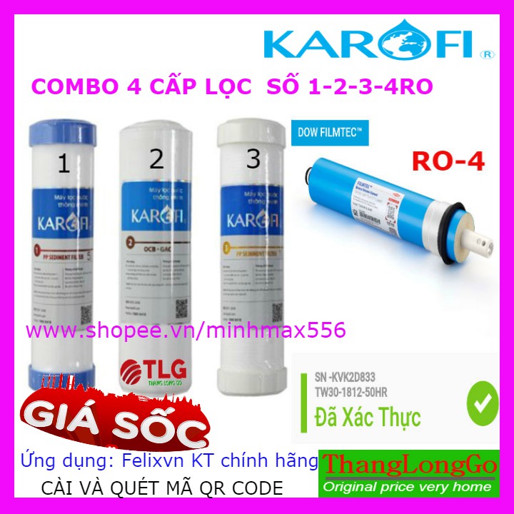 [UY TÍN SỐ 1] LÕI LỌC NƯỚC KAROFI | COMBO 4 LÕI LỌC NƯỚC | GỒM 1 BỘ 123 VÀ LÕI RO