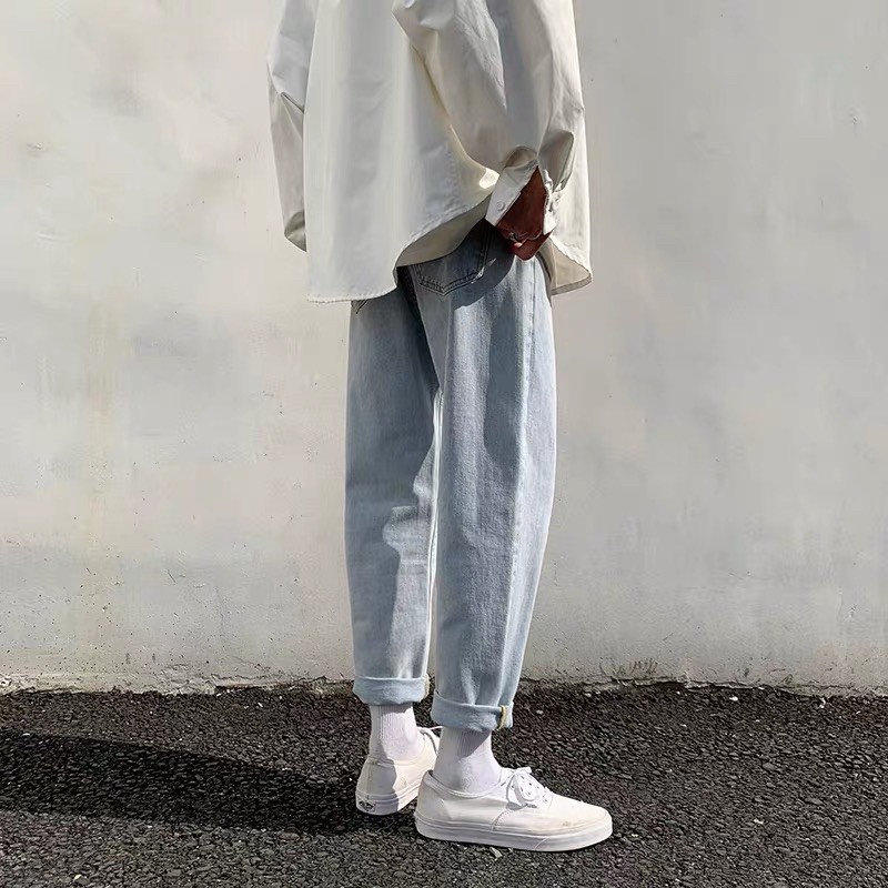 QUẦN BAGGY JEANS XANH NHẠT TRƠN (có hình chụp thật)