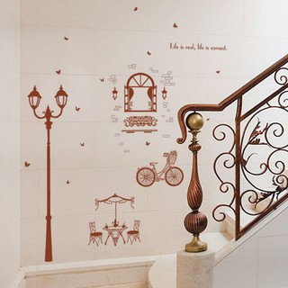 Hình dán tường Decal trang trí phòng khách, quán cafe, spa ... Tranh Cột đèn nâu phong cảnh Paris - DKN059