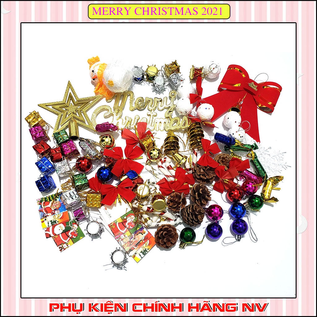 Bộ phụ kiện trang trí cây thông noel, giáng sinh có quả châu noel, thiệp giáng sinh và nhiều đồ trang trí khác 128 món