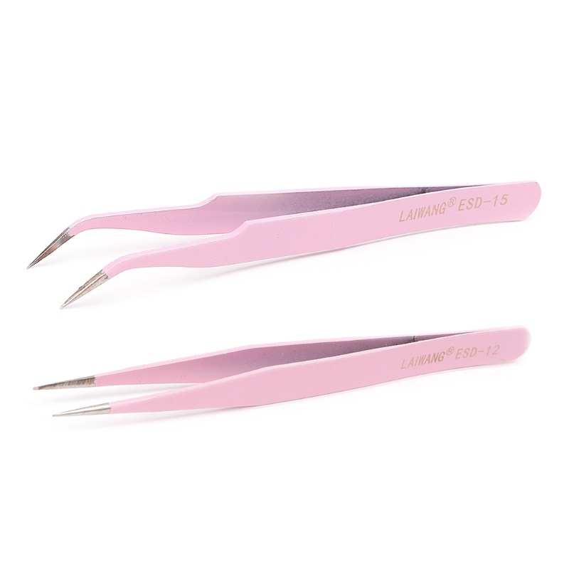 Set 2 Kẹp Uốn Mi Giả + Nhíp Cong Bằng Thép Màu Hồng