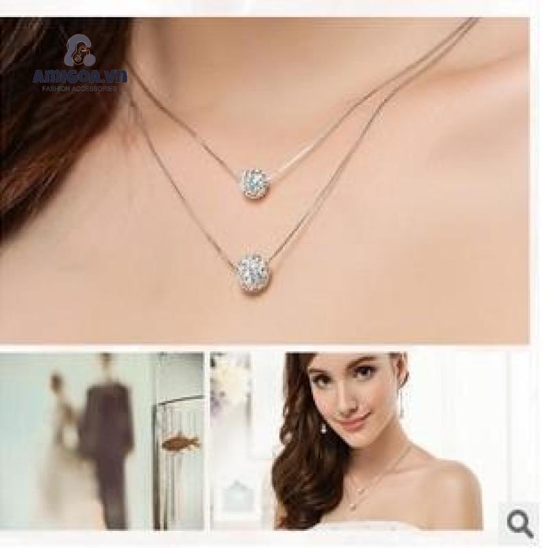 Vòng cổ Hai Lớp Đính Hạt Đơn Giản Cho Nữ