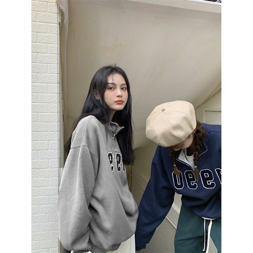 Áo sweater nỉ tăm nam nữ khóa cổ cao 1990 freesize Cheapy màu xanh ghi phom rộng dáng suông local brand  hàn quốc C614 | BigBuy360 - bigbuy360.vn