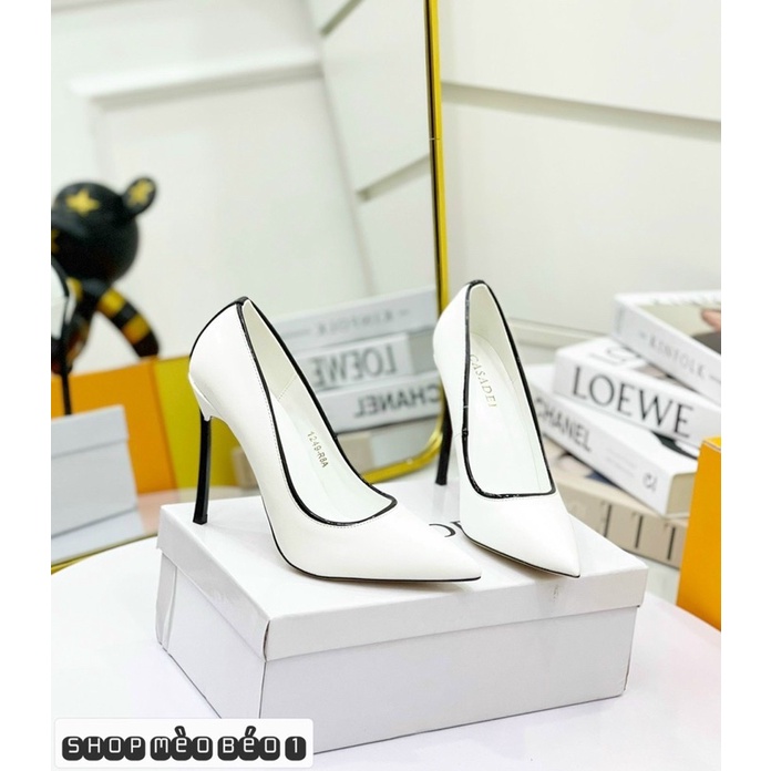 Giày cao gót casadi trắng mũi nhọn gót nhọn fullbox hàng quảng châu cao cấp