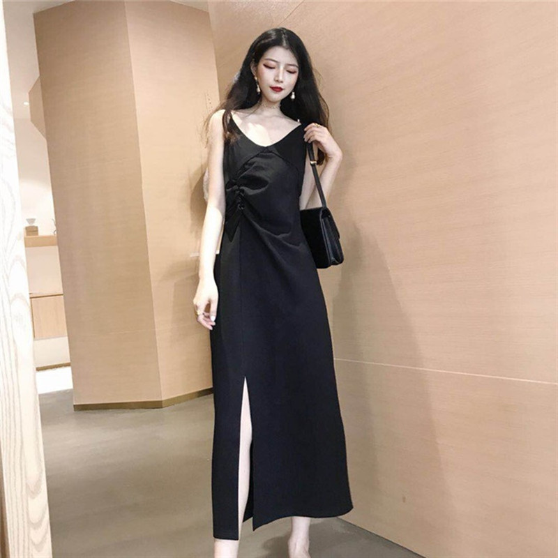 Đầm Nữ Màu Đen Xẻ Tà Phong Cách Pháp Cổ Điển Cỡ M-4xl Thời Trang Mùa Xuân 2021