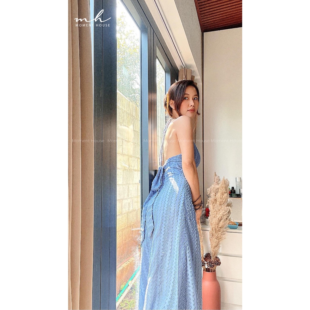 Váy yếm hở cột nơ lưng, chất voan tơ có váy lót, hàng thiết kế cao cấp ( Long Wave Dress ) LoV