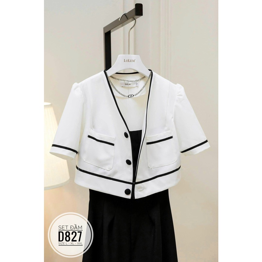 Sét đầm 2 dây kèm áo khoác viền  HH. bigsize chất cotton lạnh mềm mát