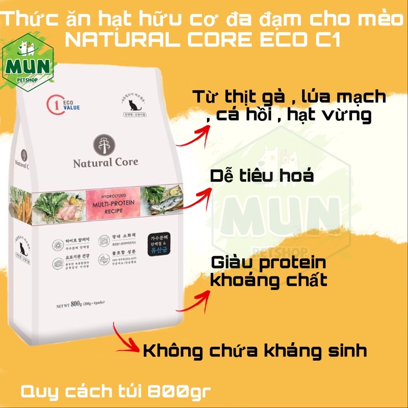 Thức ăn hạt cho mèo Natural Core Eco C1 túi 800gr