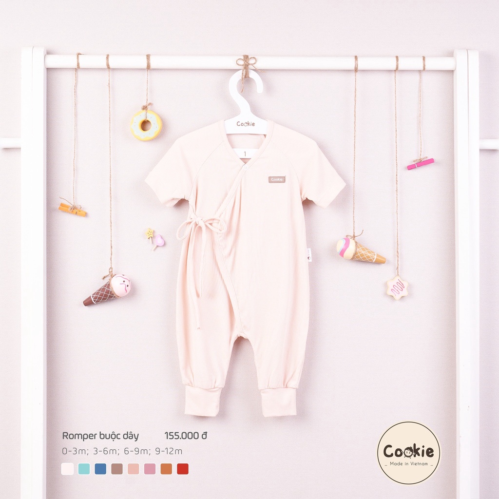 Bộ bodysuit romper buộc dây cộc tay Cookie cho bé (0-12 tháng)