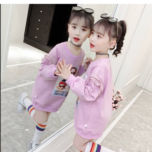 Váy thun da cá form suông hình cute cho bé