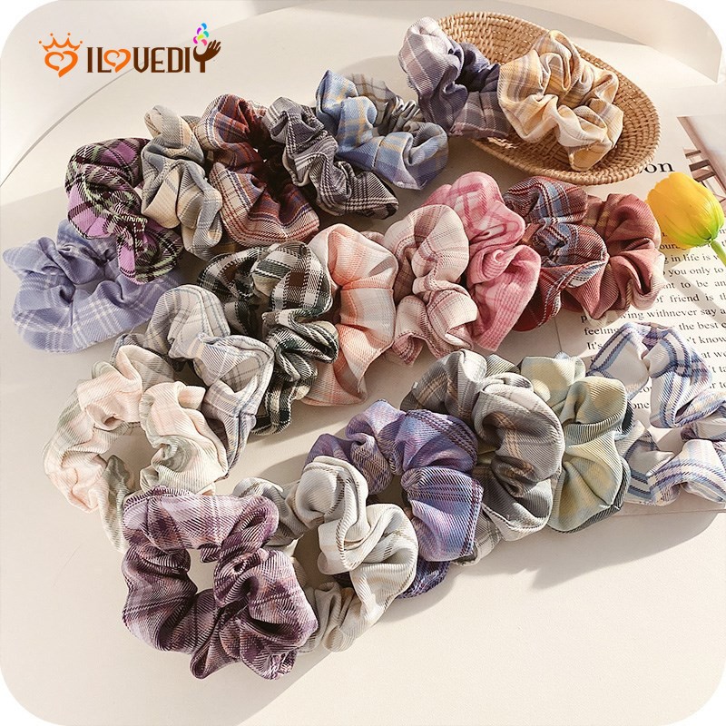 Thun Buộc Tóc Họa Tiết Ca Rô Phong Cách Hàn Quốc Dành Cho Nữ