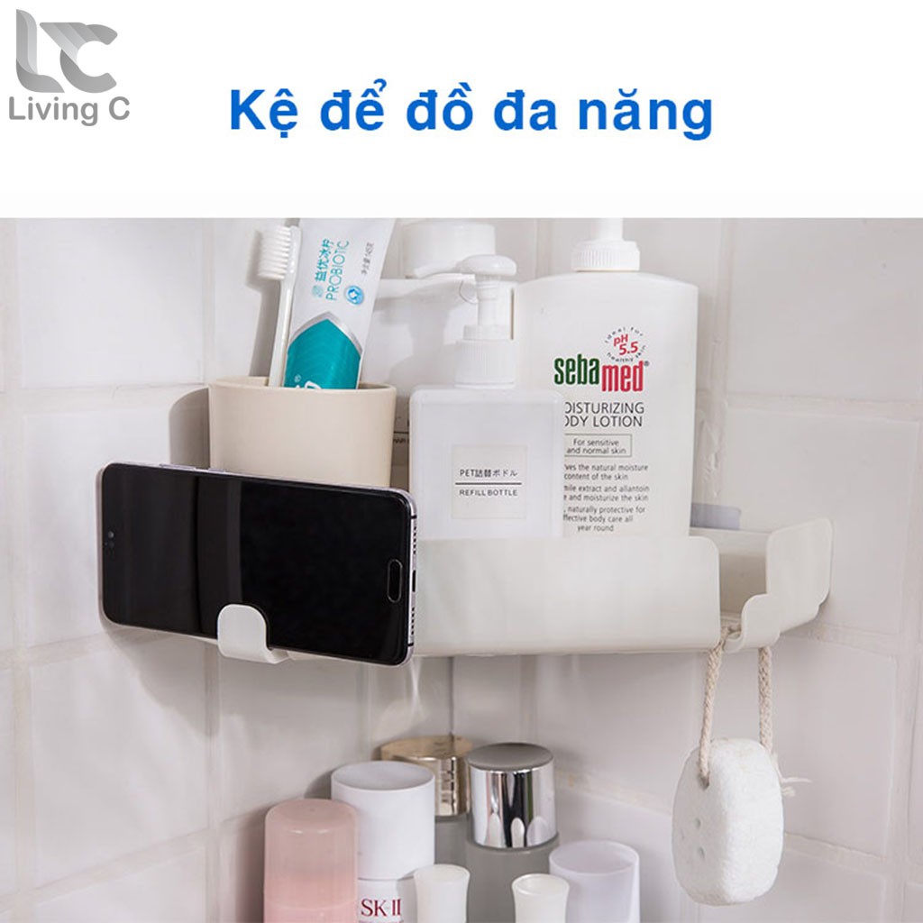 Kệ góc tam giác Living C , kệ góc tam giác dán góc tường nhà tắm phòng bếp treo để đồ đa năng cao cấp _K85