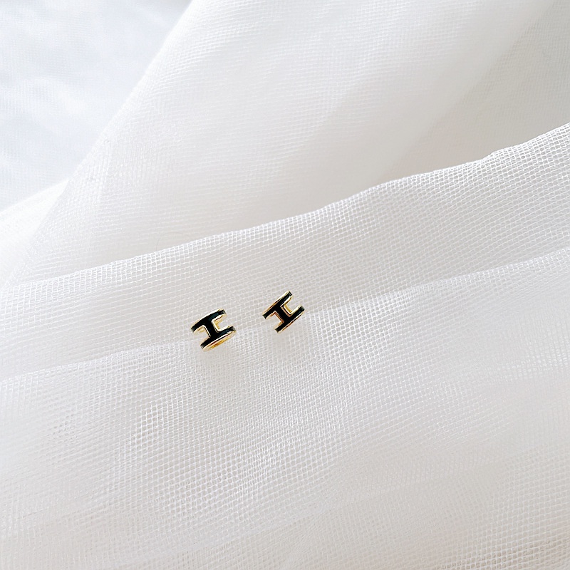 Bông tai Đinh tán hình chữ H màu trắng / đen / xám thanh lịch sang trọng dành cho nữ