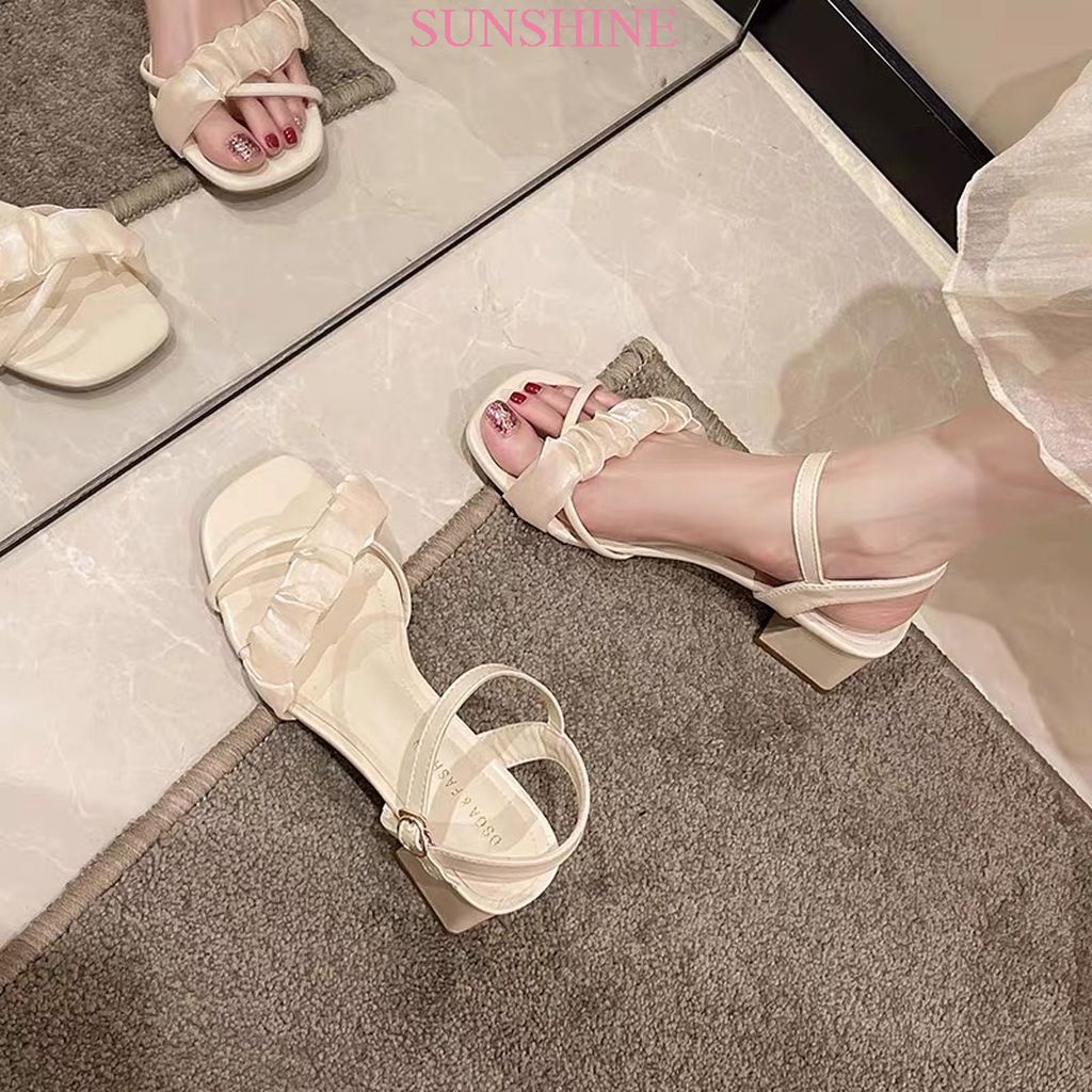 Giày cao gót nữ đế vuông, sandal cao gót nữ đế 5p tiểu thư trang nhã Sunshine_Store A006