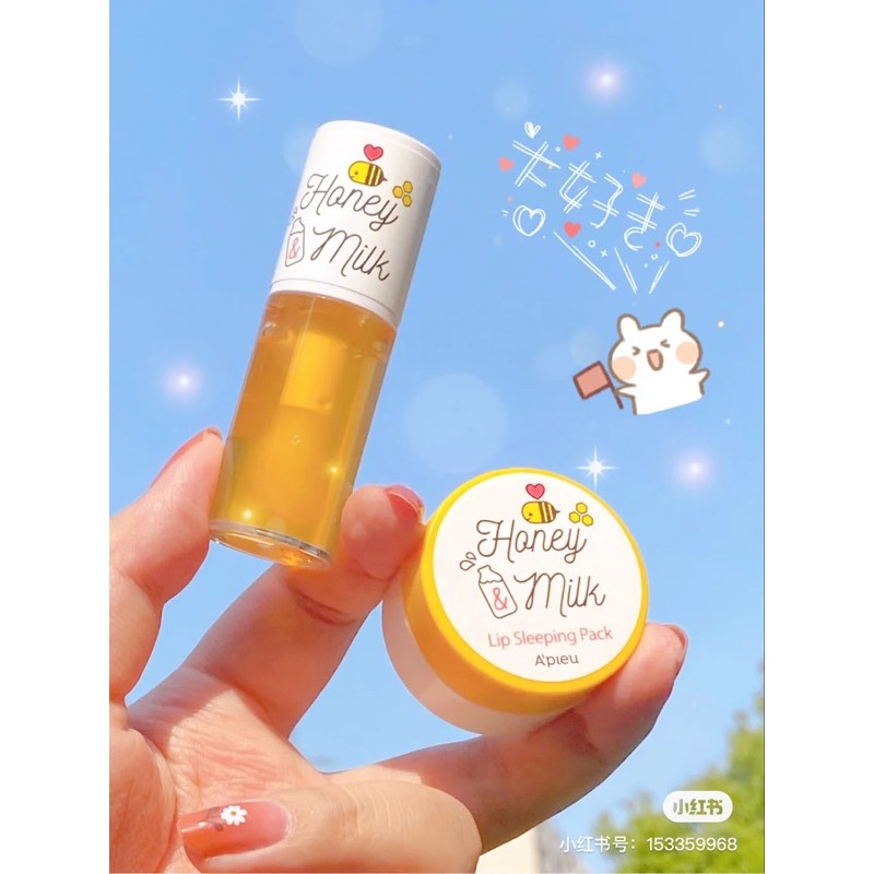 BỘ DƯỠNG MÔI MẬT ONG APIEU HONEY &amp; MILK LIPBALM / LIP SCRUB / LIP OIL / LIP SLEEPING PACK