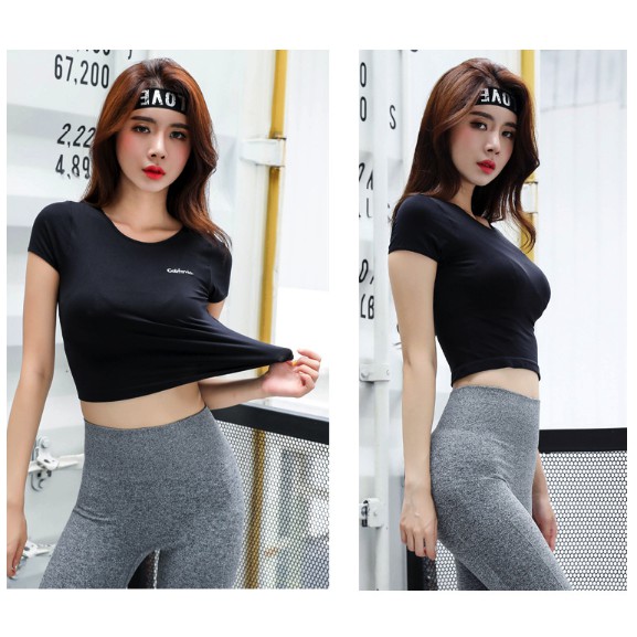 Áo Thun Tập Gym Yoga Nữ Crop Top Nâng Ngực Tôn Vai Body Fit Quyến Rũ A28