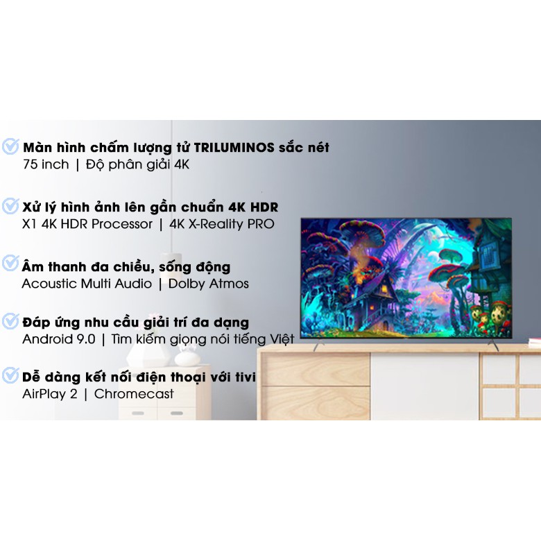 Android Tivi Sony 4K 75 inch KD-75X9000H (Miễn phí giao tại HCM-ngoài tỉnh liên hệ shop)