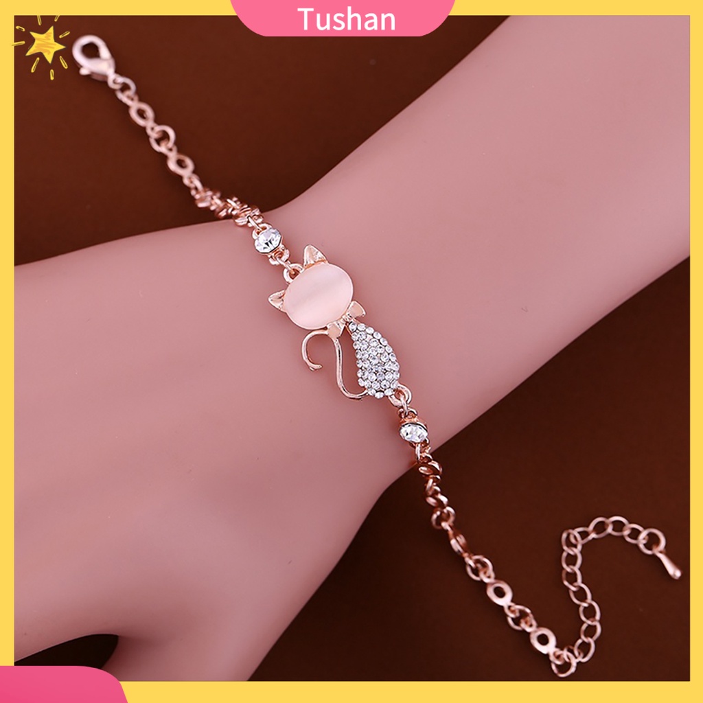 Vòng tay mặt hình mèo đính đá dễ thương quý phái cho nữ