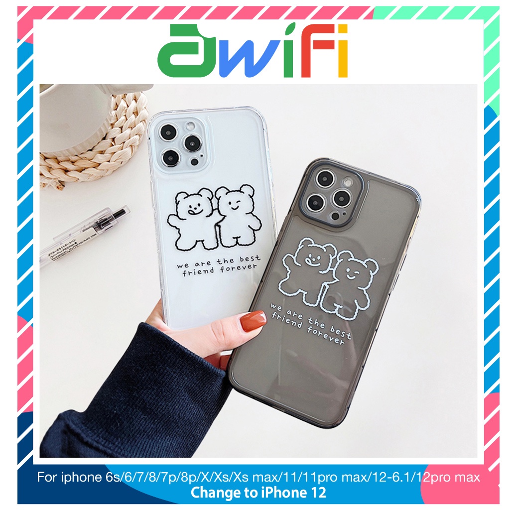 Ốp lưng iphone trong cạnh vuông BVC gấu friend 6plus/7/7plus/8/8plus/x/xs/11/12/pro/max/plus/promax-Awifi A3-14