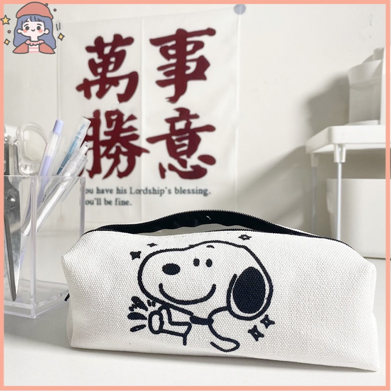Túi đựng bút bằng vải canvas sức chứa lớn in hình Snoopy dễ thương