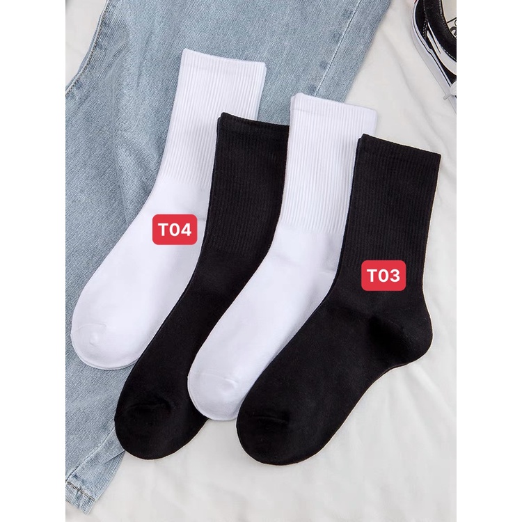 Tất cao cổ nữ hàn quốc đẹp cao cấp cute màu trắng đen SHOESCARE T3