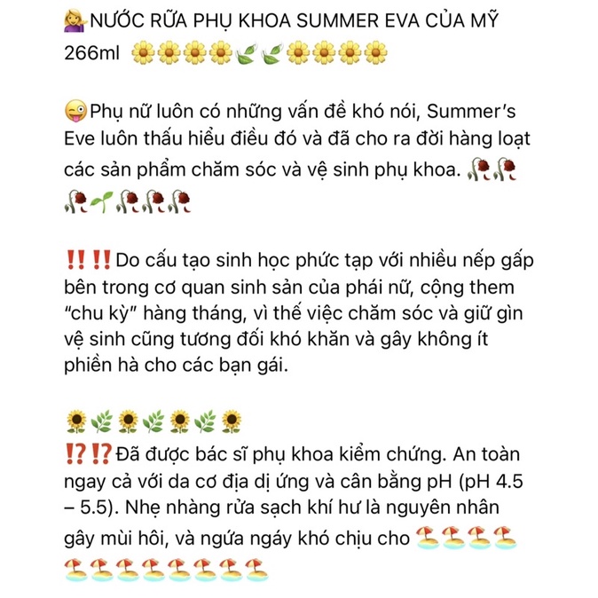 DUNG DỊCH VỆ SINH PHỤ KHOA MỸ SUMMER EVA CỦA MỸ 266ml