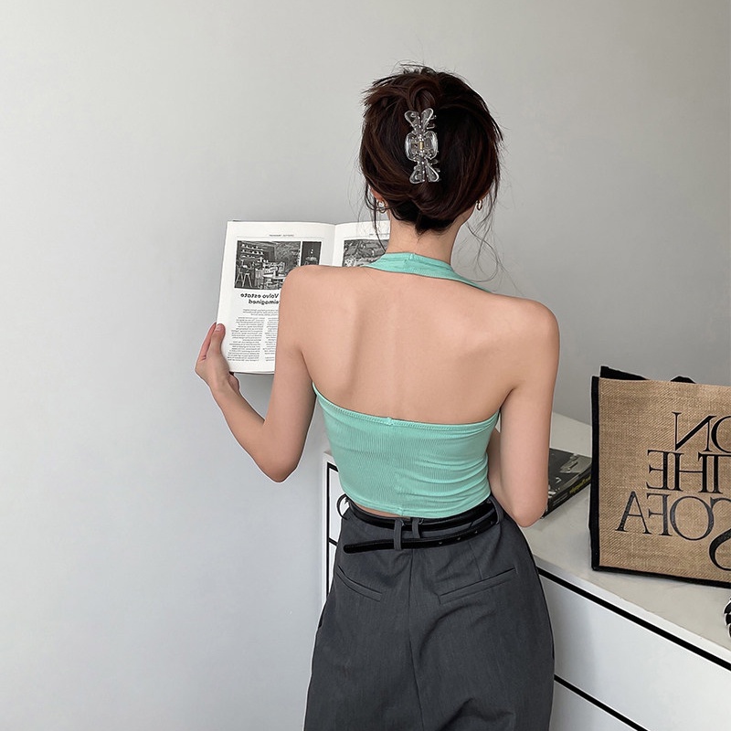 Áo kiểu SUXI không tay thời trang mùa hè màu trơn hở lưng gợi cảm cho nữ