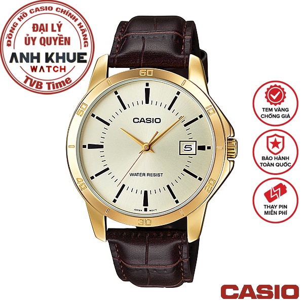 Đồng hồ nam dây da Casio chính hãng Anh Khuê MTP-V004GL-9AUDF