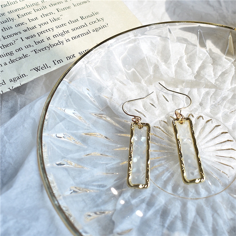 Khuyên tai hình chữ nhật đính đá pha lê trong suốt phong cách Hàn Quốc dành cho nữ