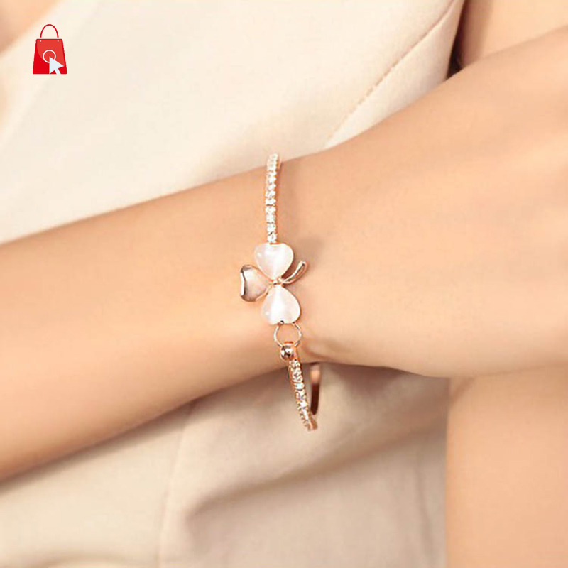 Vòng Tay Mặt Cỏ Bốn Lá Đính Đá Jp01