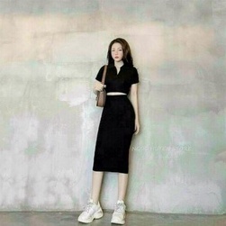 Set đồ nữ sang chảnh áo croptop ôm body ngắn tay kèm váy dài kiểu hàn quốc dự tiệc thời trang 2022
