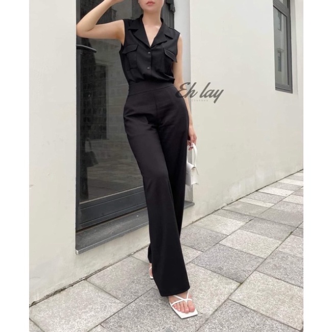 Set vest sát nách quần ống suông túi hộp thiết kế cao cấp vải đũi lạnh
