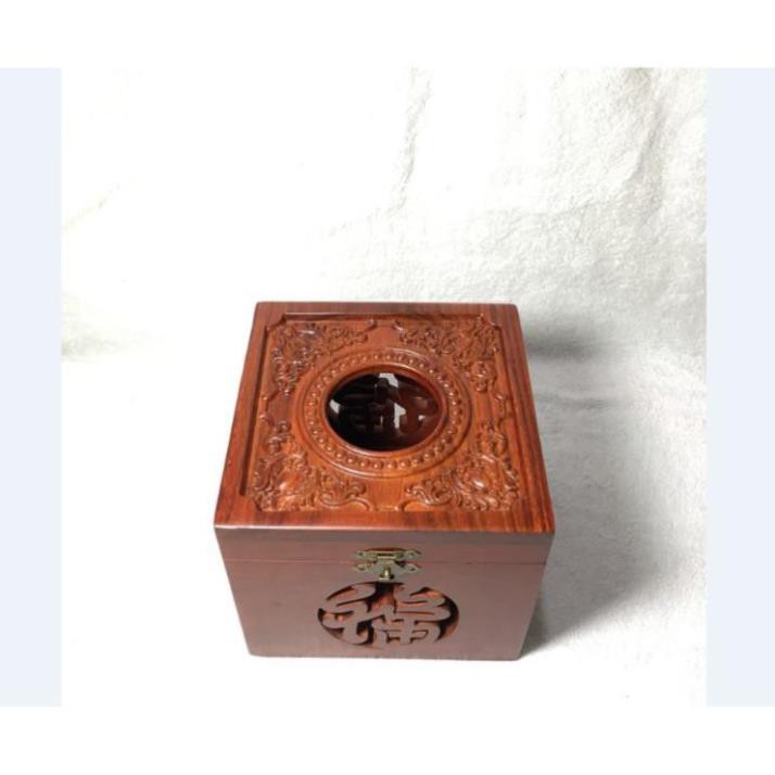 HỘP ĐỰNG GIẤY ĂN Khổ Vuông Mặt Chạm Cao Cấp GỖ HƯƠNG Chuẩn 100% Có Khóa Chốt -