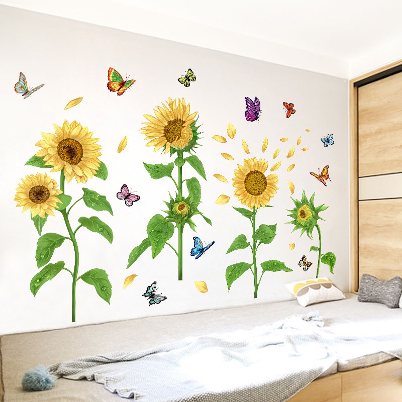 Decal dán tường hoa hướng dương mặt trời đẹp sang trọng