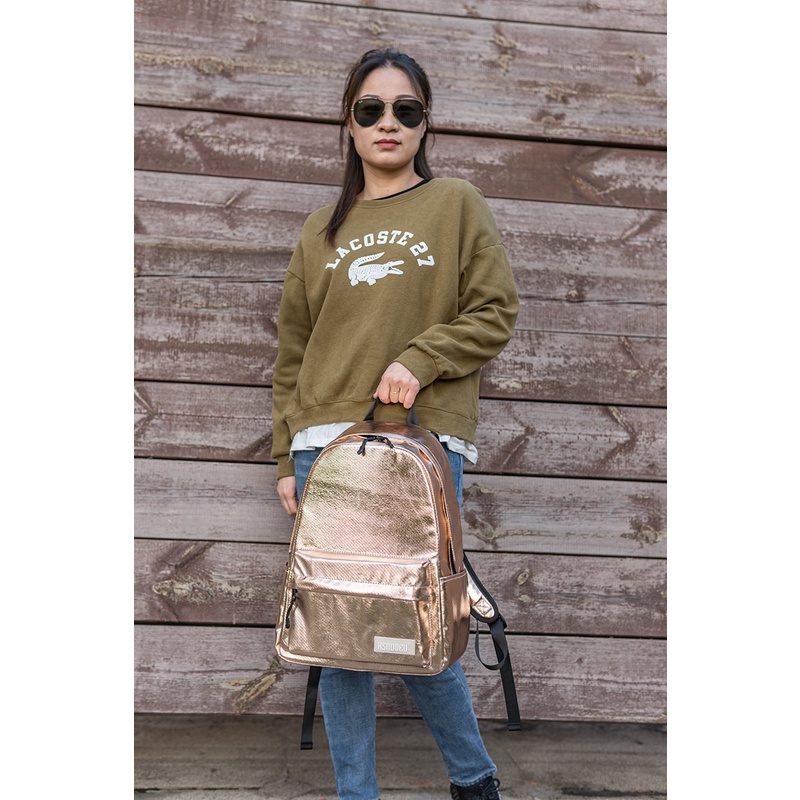 Balo đi học KSNDDEU màu vàng kim loại có lớp phủ bảo vệ cho nữ