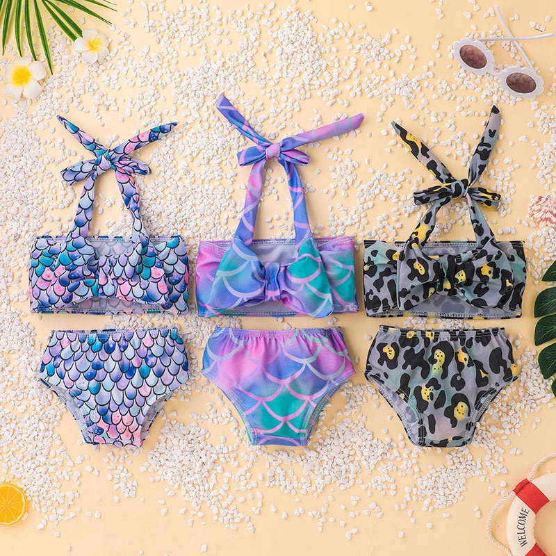 Bộ Đồ Bơi Hai Dây Bikini Nàng Tiên Cá Dễ Thương Dành Cho Bé Gái
