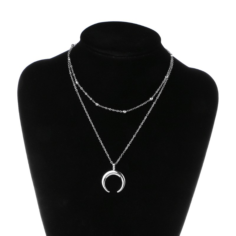 RUN❤Boho Half Moon Crescent Pendant Necklace Double Horn Jewelry Minimal Gift