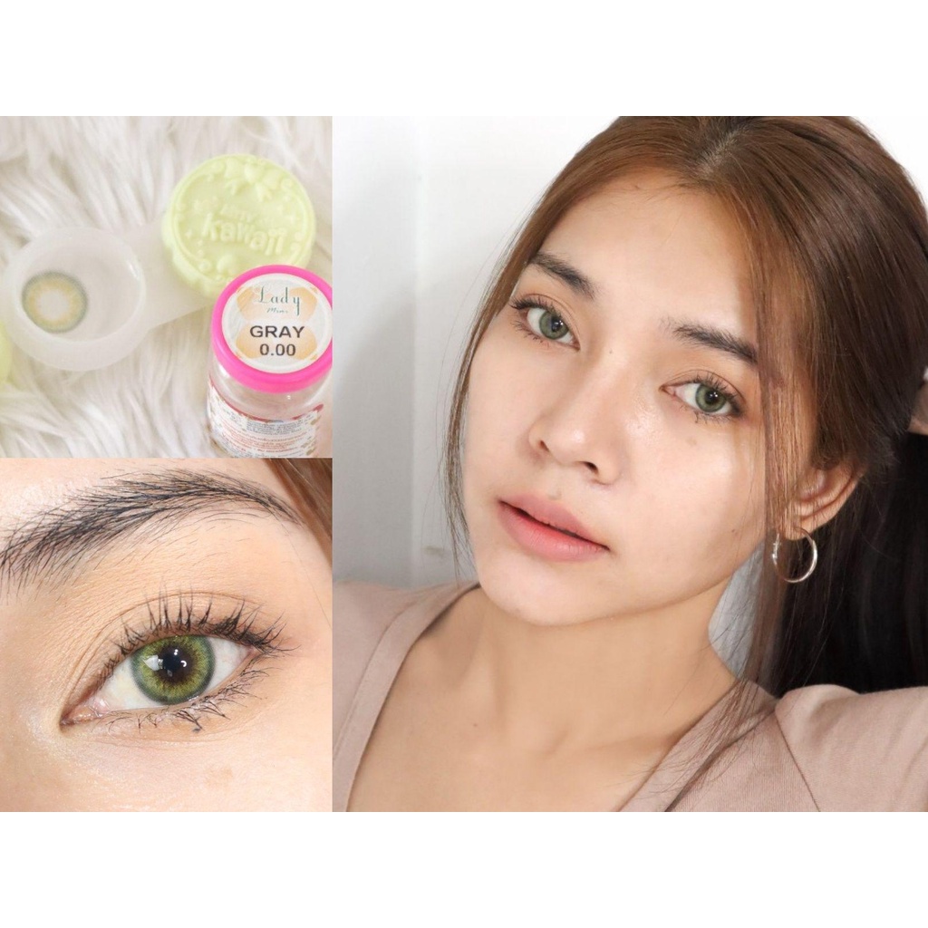 Lens Xanh Lá Không Giãn MINI LADY GRAY Ẩm Cao 55% HSD 6 Tháng Đủ Độ Tông Tây Phù Hợp Mắt Nhạy Cảm