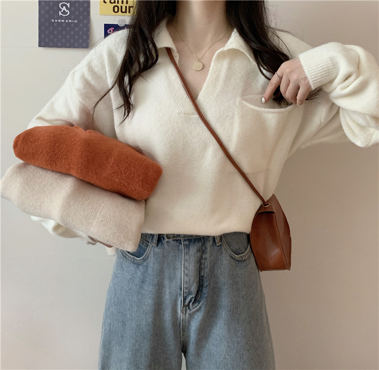 Áo sweater chui đầu cổ chữ V form rộng phong cách retro 37748
